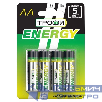 Элемент питания алкалиновый AA/LR6 LR6-4BL Eco (блист.4шт) Трофи Б0017046