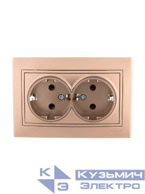 Розетка 2-м СП Mira 16А IP20 с заземл. со вставкой керамика свет. корич. перламутр. LEZARD 701-3131-127