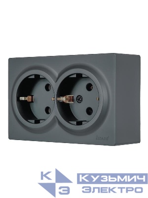 Розетка 2-м ОП LETO с заземл. закрытый корпус ПБТ графит LEZARD 752-3400-127B