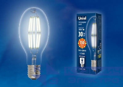 Лампа светодиодная LED-ED90-30W/DW/E40/CL GLP05TR колба прозр. свет дневной бел. 6500К упак. картон Uniel UL-00003761