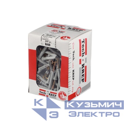 Дюбель-гвоздь 6х40 с потайной манжетой полипропилен (уп.50шт) коробка Tech-Krep 112710