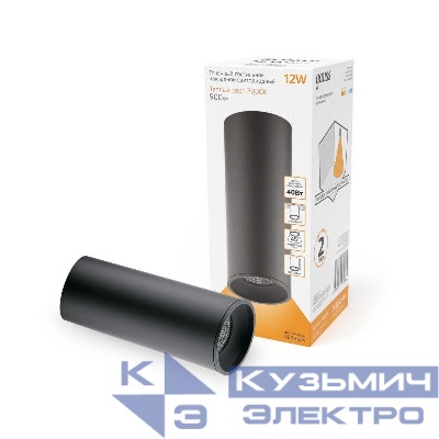 Светильник светодиодный Overhead 12Вт 3000К IP20 900лм 170-240В ДПО цилиндр накладной черн. GAUSS HD029