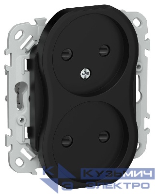 Розетка 2-м СП FLITE РСш02-1-ФлЧ 10А без заземл. с защ. шторками безвинтовое крепление механизм черн. IEK FI-R23-10-1-K02