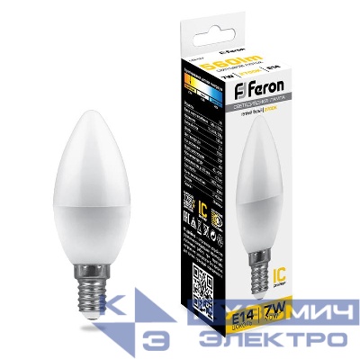 Лампа светодиодная LB-97 7Вт C37 свеча 2700К E14 230В FERON 25475