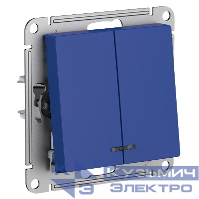 Выключатель 2-кл. AtlasDesign (сх. 5а) 10AX с подсветкой механизм аквамарин SE ATN001153