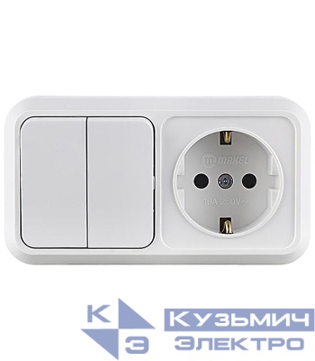 Блок ОП розетка 1-м IP20 с заземл.+выключатель 2-кл. Makel 451A2