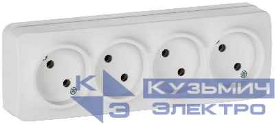 Розетка 4-м ОП GLORY РС24-2-ХБм 10А без заземл. без защ. шторок бел. матов. IEK ERH40-K01M-10