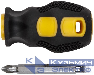 Отвертка c переставным жалом "коротыш" CrV сталь прорезиненная ручка 6х40мм PH2/SL6 FIT 56226