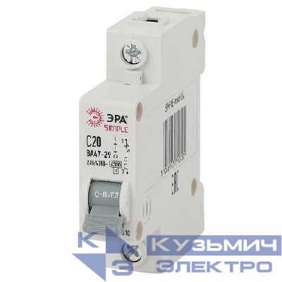 Выключатель автоматический модульный 1п C 20А 4.5кА ВА 47-29 SIMPLE-mod-04 ЭРА Б0039221