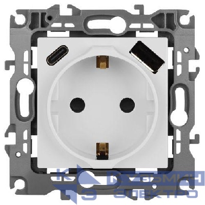 Розетка Эра12 12-4108-01 16А 250В 2P+E с USB type-A+C 5В-3А защ. шторки бел. Эра Б0067752