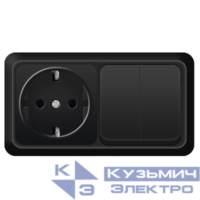 Блок ОП Олимп 2-кл. выкл. 10А + роз. с заземл. 16А 220В горизонт. черн. Universal 7946810