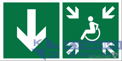 Знак безопасности BL-3517.E79"Указ. двери пункта сбора(безоп.зоны)МГН(лев.)" Белый свет a20075