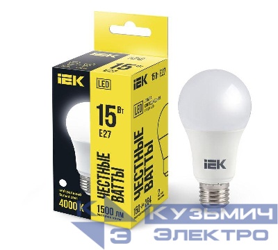 Лампа светодиодная 15Вт A60 грушевидная 4000К нейтр. бел. E27 230В IEK LLE-A60-15-230-40-E27