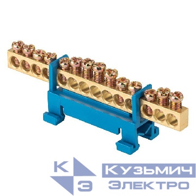Шина нулевая N 6х9 14 отверстий синий изолятор тип "Стойка" на DIN-рейку латунь PROxima EKF sn0-63-14-sb
