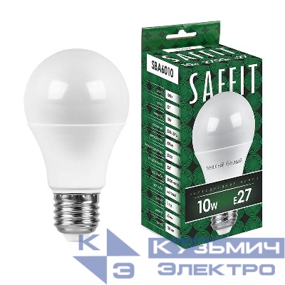 Лампа светодиодная SBA6010 10Вт A60 грушевидная 2700К E27 230В SAFFIT 55004