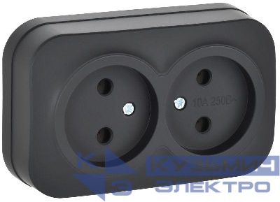 Розетка 2-м ОП GLORY РС22-2-ХЧм 10А без заземл. без защ. шторок черн. матов. IEK ERH20-K02M-10