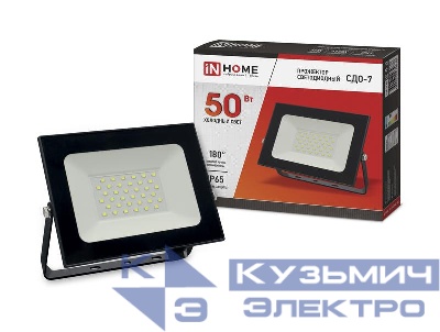 Прожектор светодиодный СДО-7 50Вт 6500К IP65 4500лм 230В черн. IN HOME 4690612034638