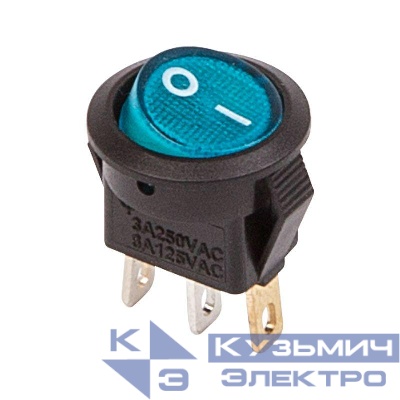 Выключатель клавишный круглый 250В 3А (3с) ON-OFF син. с подсветкой Micro (RWB-106 SC-214) Rexant 36-2531