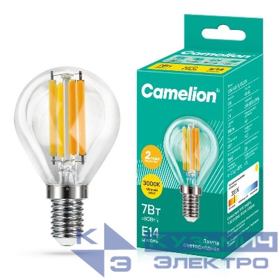 Лампа светодиодная филаментная LED7-G45-FL/830/E14 7Вт 220В Camelion 13456
