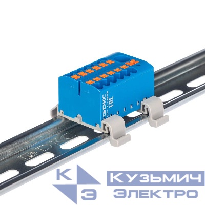 Блок распределительный с горизонт. адаптером на рейку шир. 35мм зажим push-in 1 ввод 6кв.мм 12 точек подключения 2.5кв.мм син. DKC DTP1-112-104SPUB-H