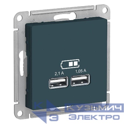 Розетка USB AtlasDesign тип A+A 5В 1х2.1А 2х1.05А механизм изумруд SE ATN000833