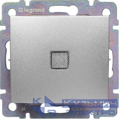 Переключатель проходной 1-кл. СП Valena 10А IP31 250В с подсветкой механизм алюм. Leg 770126