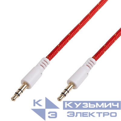 Кабель аудио AUX 3.5мм в тканевой оплетке 1м красн. Rexant 18-4076