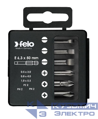 Набор бит SL/PZ/PH Industrial 50мм в кейсе 6 бит FELO 03092516