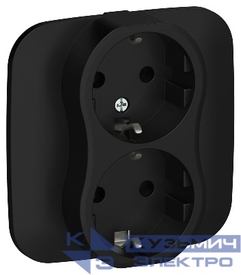 Розетка 2-м СП FLITE РС12-1-А-ФлЧ 16А с заземл. без защ. шторок безвинтовое крепление в сборе механизм черн. IEK FI-R21A-16-1-K02