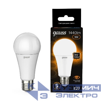 Лампа светодиодная Black 16Вт A60 грушевидная 3000К тепл. бел. E27 1440лм GAUSS 102502116