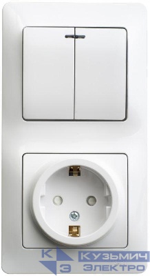 Блок комбинированный Glossa (розетка с заземл. защ. шторки + 2-кл. выкл. с подсветкой) бел. SE GSL000175