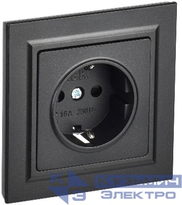Розетка СП BRITE РСР14-1-0-БрЧ 16А в сборе с заземл. защ. шторки черн. IEK BR-R14-16-K02-F