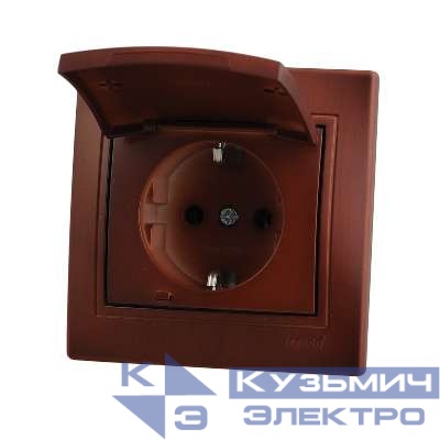 Розетка 1-м СП Mira 16А IP20 с заземл. с защ. крышкой керамика вишня LEZARD 701-0601-123