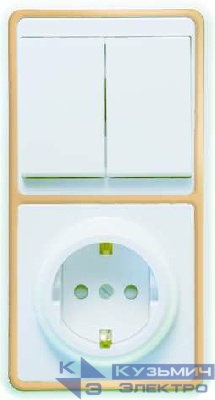 Блок БКВР-035 Бэлла (2-кл. выкл. + евророзетка с защ. шторками) зол. Кунцево 5836