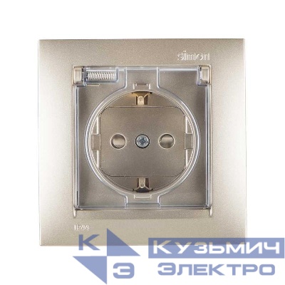 Розетка 1-м СП Simon15 с защ. крышкой защ. шторки с заземл. IP44 шампань Simon 1590450-034