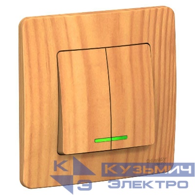 Выключатель 2-кл. СП Blanca 10А IP20 (сх. 5) 250В с подсветкой ясень SE BLNVS010515