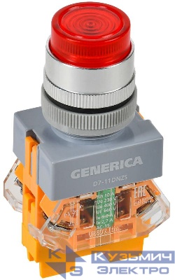 Кнопка D7-11DNZS d22мм 1НО+1НЗ с подсветкой и фиксацией красн. GENERICA BBT50-11DNZS-3-11-K04-G