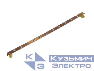 Шина заземления медная 19" горизонтальная 11 подключений