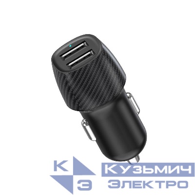 Устройство зарядное автомобильное с двумя портами USB-А + USB-A 12Вт со световой индикацией черн. Rexant 18-2220