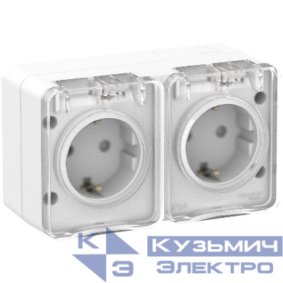 Розетка 2-м ОП AtlasDesign PROFI 16А IP54 заземл. защ. шторки бел. SE ATN540126