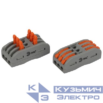 Клемма проходная 222-2413 3п 0.08-2.5/4кв.мм с рычагами NO-225-450 (уп.1шт) Эра Б0067928
