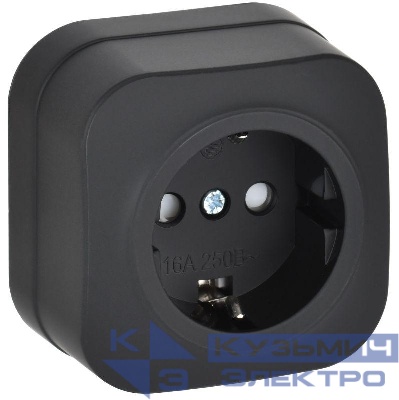 Розетка ОП GLORY РСш20-3-ХЧм 16А с заземл. защ. шторки черн. матов. IEK ERH14-K02M-16