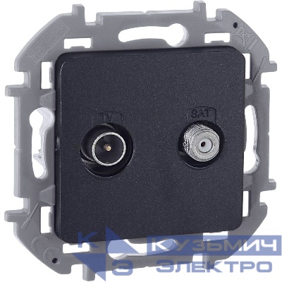 Розетка телевизионная TV/SAT Inspiria с топологией "звезда" механизм антрацит IEK 673883