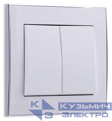 Выключатель 2-кл. СП Rain 10А IP20 с хром. боковой вставкой бел. LEZARD 703-0225-101