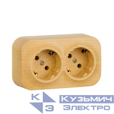 Розетка 2-м ОП Quteo 16А IP20 250В 2х2P+E с заземл. без защ. шторок дерево IEK 782293