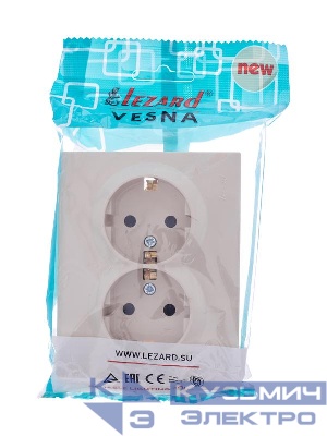 Розетка 2-м СП VESNA с заземл. со шторками ПБТ кремов. LEZARD 742-0300-178B