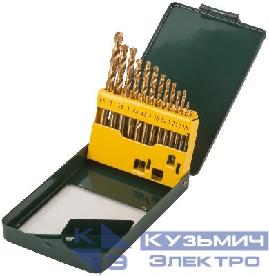 Набор сверл HSS по металлу 1.5-6.5мм покрытие титан. (метал. бокс) (13 предметов) FIT 34218