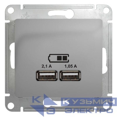 Розетка USB 2-м СП Glossa тип A+A 5В/2100мА 2х5В/1050мА механизм алюм. SE GSL000333