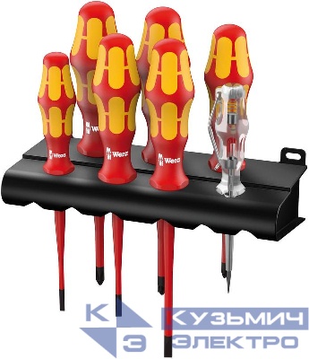 Набор диэлектрических отверток с узким концом 160 iS/7 Rack VDE 7 предметов (PH 1/2; PZ/S/2; SL 3.5/4.0/5.5) Wera WE-006480