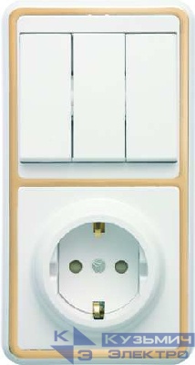 Блок БКВР-036 Бэлла (3-кл. выкл. + евророзетка с защ. шторками) зол. Кунцево 5848